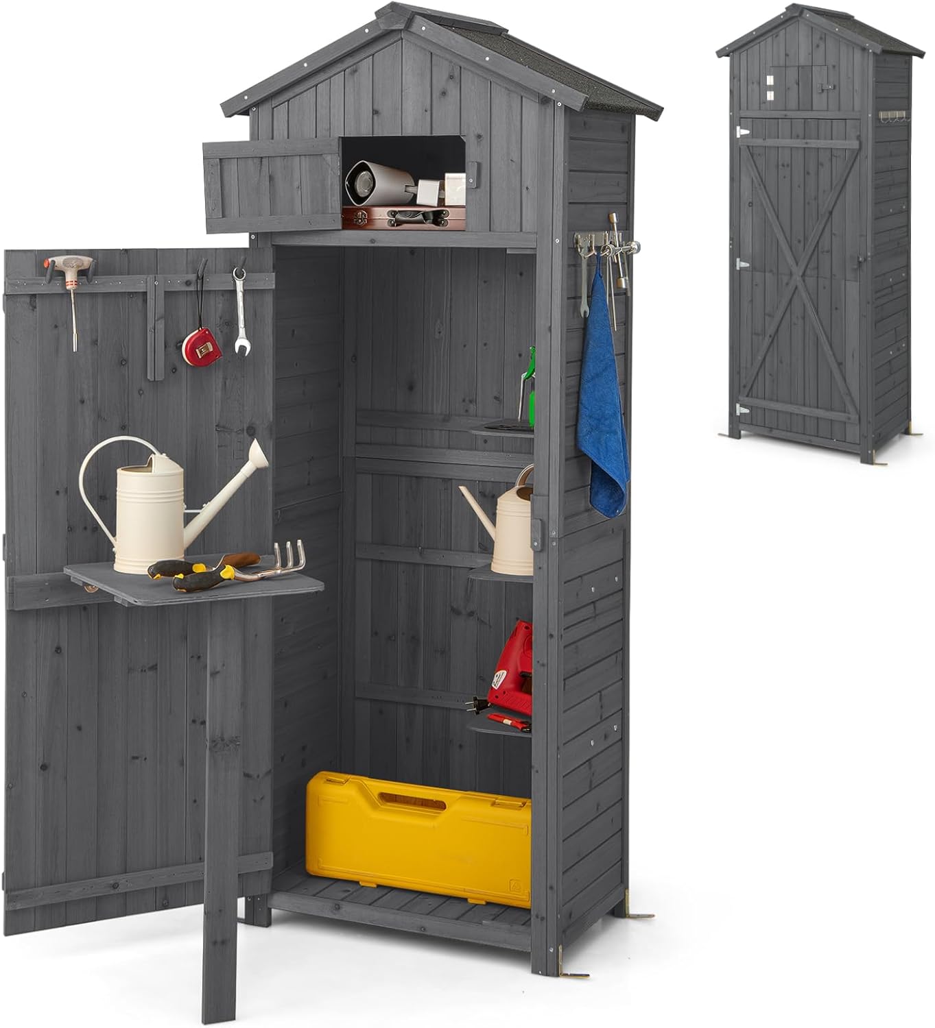 Wooden Garden Shed, Outdoor Tool Storage Cabinet with Foldable Table