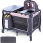 5 in 1 Travel Cot, Portable Baby Crib Bassinet with Rocking Bassinet & Diaper Changing Table