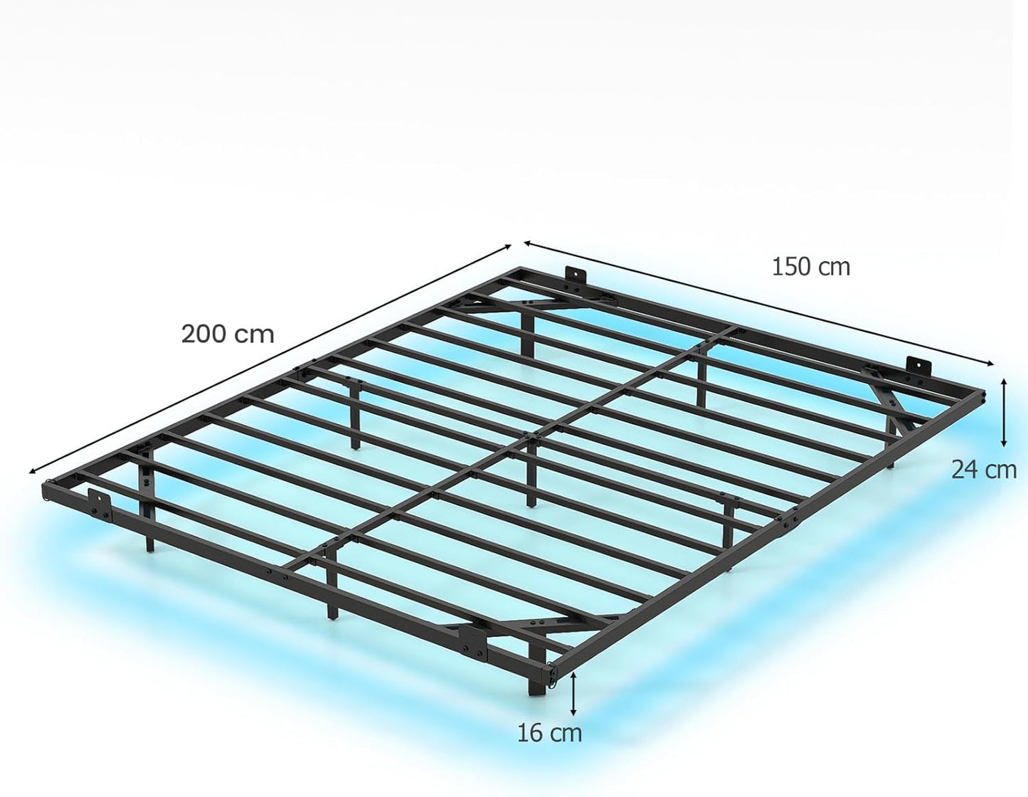 Double/King Size Floating Bed Frame with LED Lights, 4FT6/5FT Metal Slat Support Bedstead Platform Bed