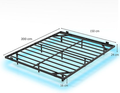 Double/King Size Floating Bed Frame with LED Lights, 4FT6/5FT Metal Slat Support Bedstead Platform Bed
