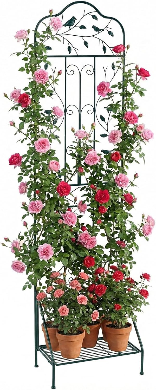 Garden Trellis with Foldable Shelf and Anti-Tipping Device