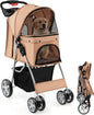 4-Wheel Folding Pet Stroller with Storage Basket and Adjustable Canopy