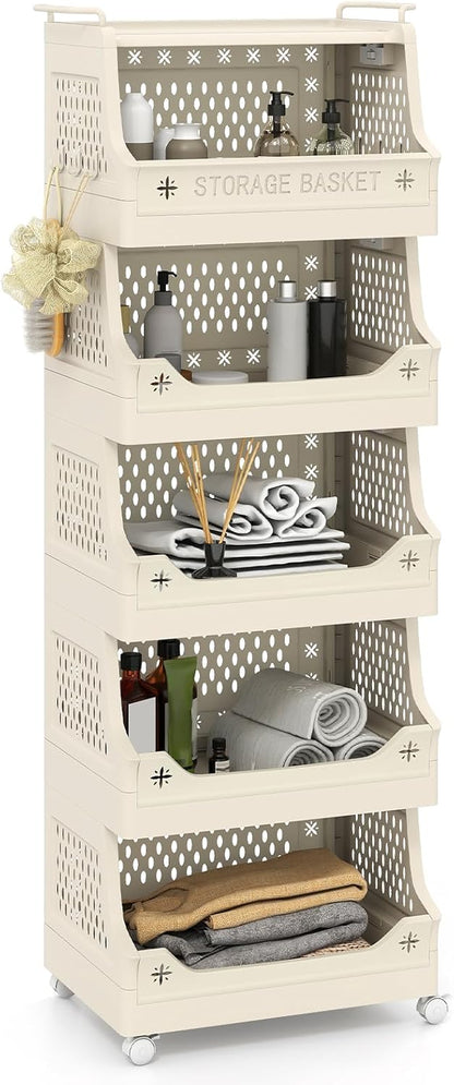 3/4/5/6 Tier Rolling Laundry Basket with Wheels and Handles for Laundry Room