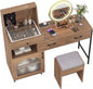 Dressing Table with 3-Color LED Lights Swivel Mirror and Stool