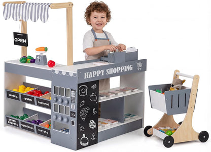 Kids Grocery Store Playset with Shopping Cart for Toddler Boys Girls 3+