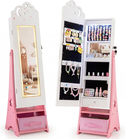 Kids Jewelry Cabinet with Sensor Lights and Full-Length Mirror