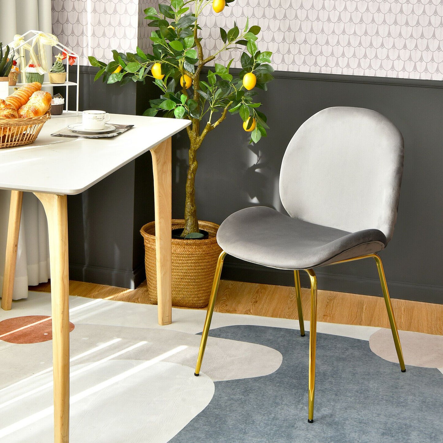 Set of 2 Velvet Dining Chair with Gold Metal Legs