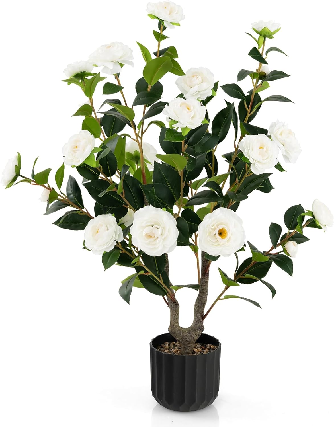 95cm Artificial Camellia Tree with Flowers and Rain-Flower Pebbles