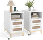 Narrow End Table with Charging Station and 2 Drawers for Bedroom