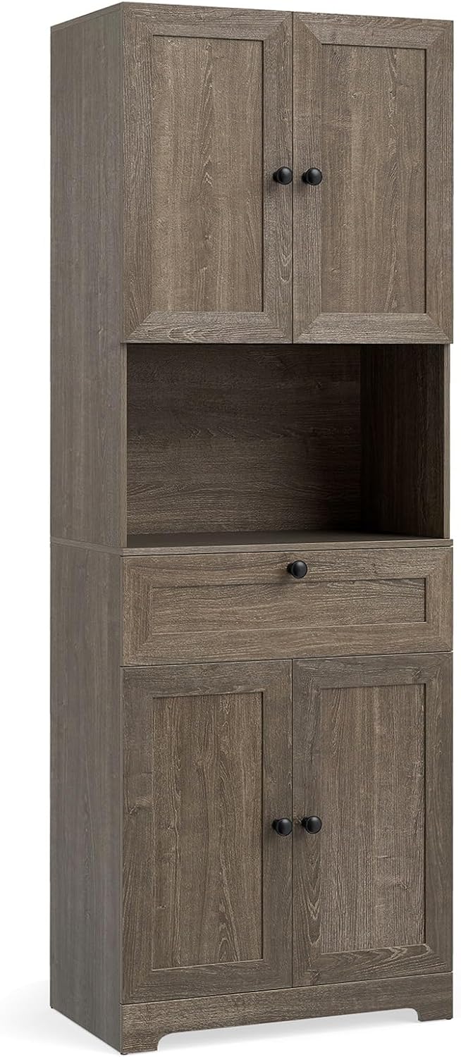 171.5cm Tall Kitchen Cupboard, 4-Door Pantry Storage Cabinet with Adjustable Shelf