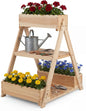 3 Fir Wooden Planter Boxes with Open Storage Shelf and 3 Drainage Holes