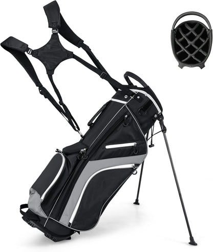 Golf Stand Bag wIth 14 Way Top Dividers 6 Pockets Cooler Bag Dual Strap and Rain Hood