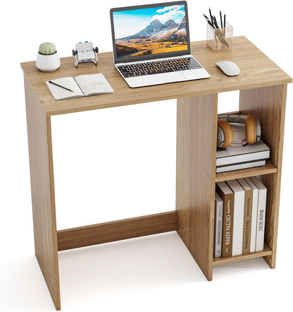Compact Computer Desk, 80 x 40cm Small Writing Desk with Storage Shelves, Space-saving Home Office