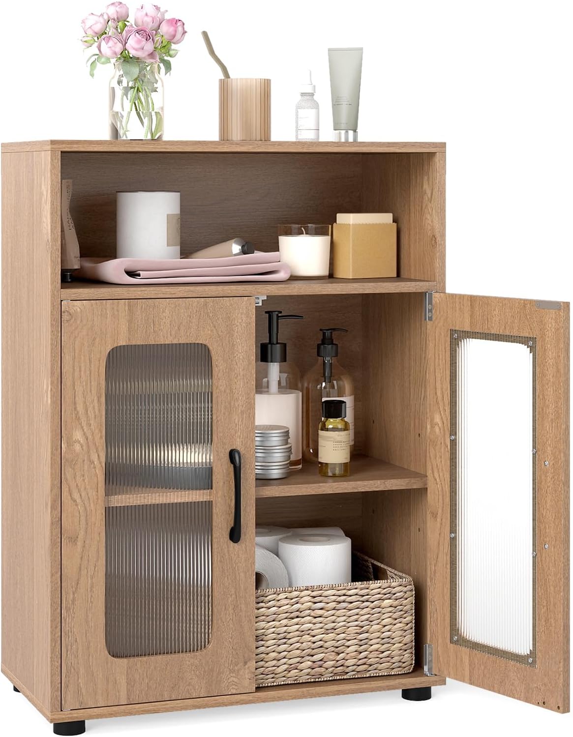 Bathroom Cabinet Freestanding Cabinet with 2 Doors and 3-Level Adjustable Shelf