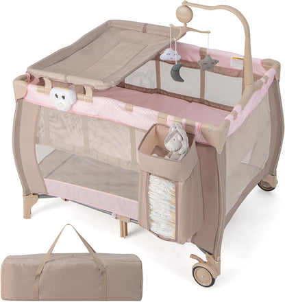 3 in 1 Baby Activity Center Foldable Pack and Play with Diaper Changing Table