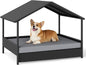 Wicker Dog Bed, Raised Rattan Dogs House with Canopy, Removable Cushion