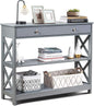 X-Shaped Sofa Side End Table with Drawer and 2 Storage Shelves