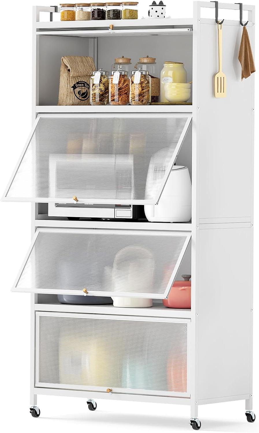 Kitchen Storage Cabinet, 5 Tier Tall Pantry Cupboard with Flip-Up Doors