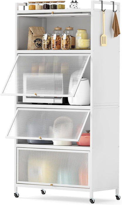 Kitchen Storage Cabinet, 5 Tier Tall Pantry Cupboard with Flip-Up Doors