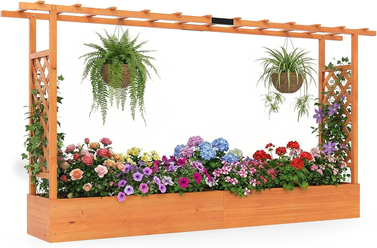 Garden Planter with Trellis, Hanging Roof and Drainage Holes