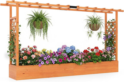 Garden Planter with Trellis, Hanging Roof and Drainage Holes