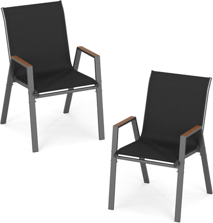 Garden Chairs Set of 2/4, Stackable Outdoor Dining Chairs with Armrests