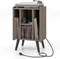 Record Player Stand with 4 Open Shelves Power Outlet USB Charging Port
