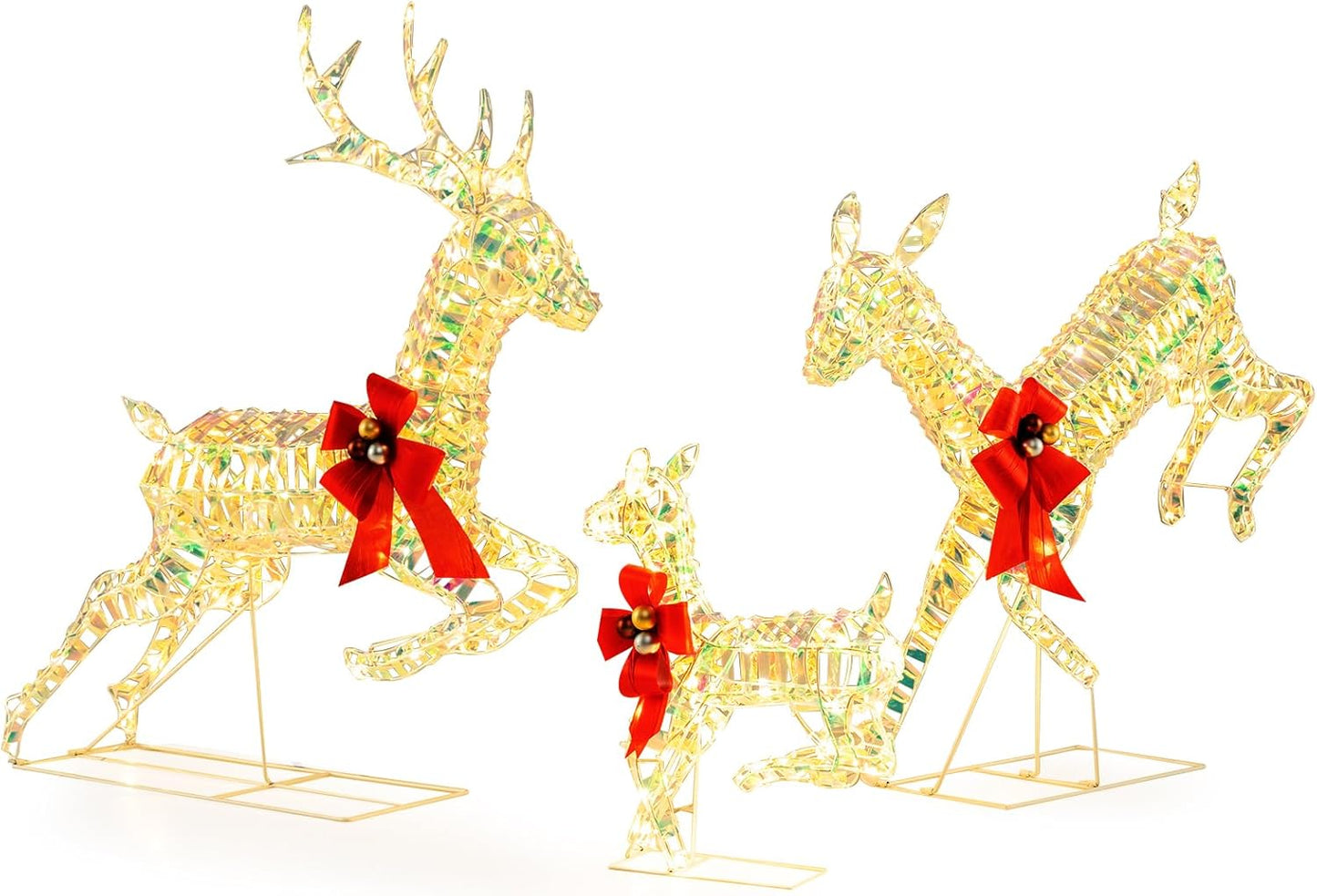3-Piece Lighted Christmas Reindeer Family with LED Lights and Bows
