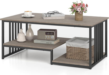 Faux Marble Coffee Table with Open Storage Shelf