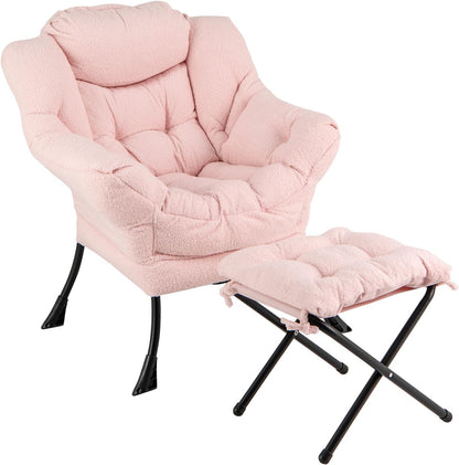 Giantex Armchair Accent Chair Sherpa Upholstered Lounge Armchair Leisure Sofa Chair (with Footstool)