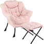 Giantex Armchair Accent Chair Sherpa Upholstered Lounge Armchair Leisure Sofa Chair (with Footstool)