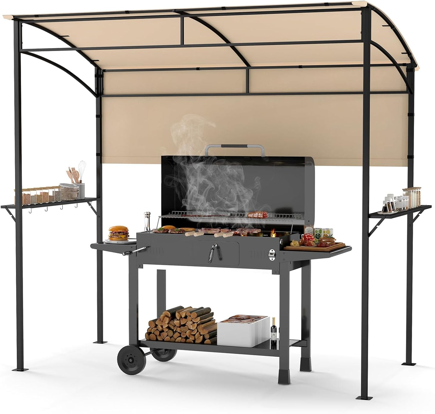 Outdoor BBQ Shelter with Serving Shelf and Storage Hooks (239 x 108cm)