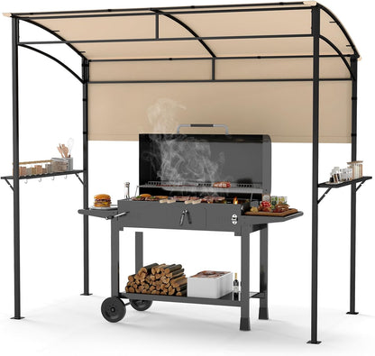 Outdoor BBQ Shelter with Serving Shelf and Storage Hooks (239 x 108cm)