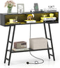 Console Table with LED Lights and Charging Station, 3-Tier Narrow Entryway Table with Storage Shelves