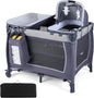 5 in 1 Travel Cot, Portable Baby Crib Bassinet with Rocking Bassinet & Diaper Changing Table