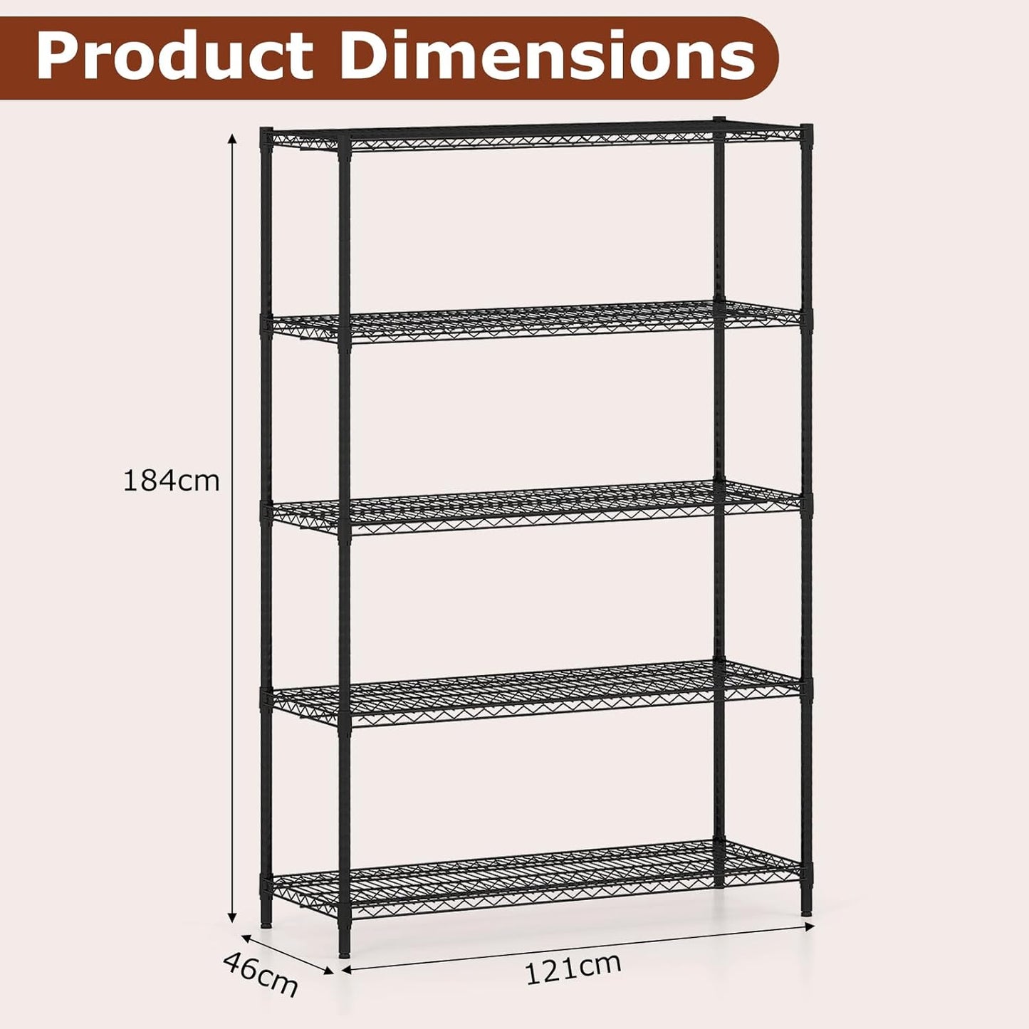 3/4/5/6-Tier Metal Shelving Unit, Adjustable Wire Storage Shelves with V-shaped Shelving Rack