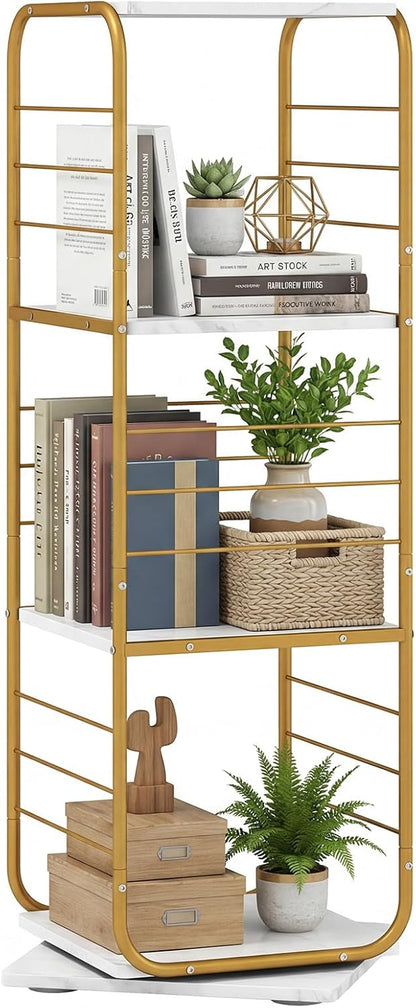 4-Tier Rotating Bookshelf, 360° Spinning Bookcase Tower with Swivel Base