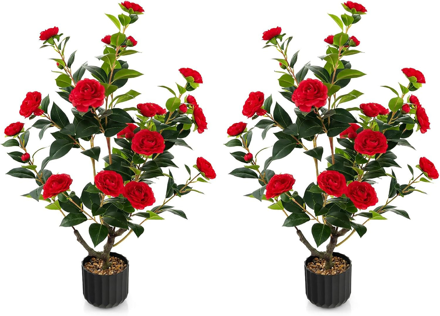 95cm Artificial Camellia Tree with Flowers and Rain-Flower Pebbles
