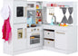 Kids Wooden Corner Play Kitchen with Lighted Range Hood and Stoves