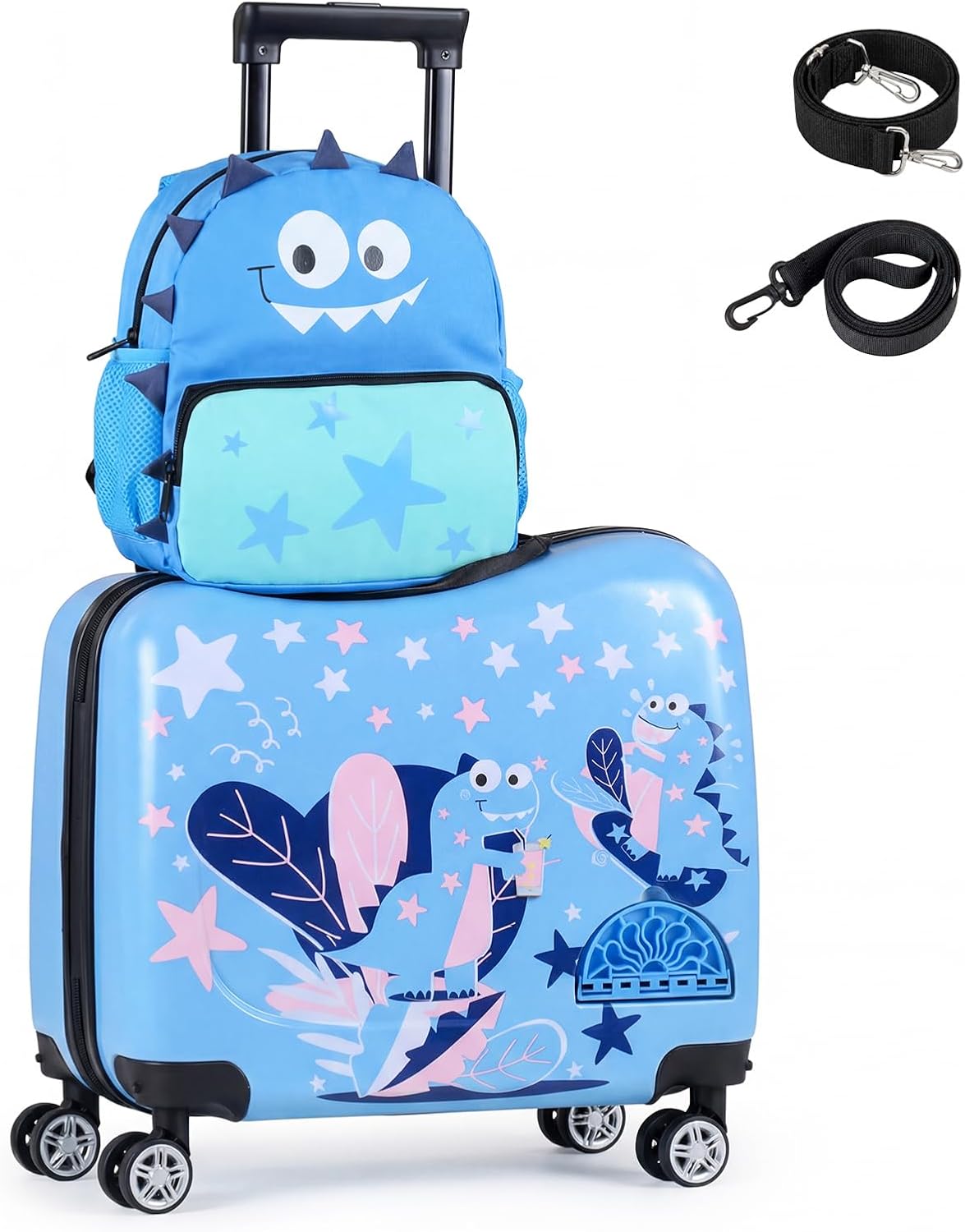 2 Pieces Kid Luggage Set with Spinner Wheels and Lanyard for Carry Strap