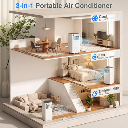 7000/9000 BTU Portable Air Conditioner 3 in 1 Cooling Unit with Fan and Dehumidifier