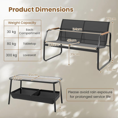 Giantex 2 Pieces Garden Furniture Set Outdoor Loveseat Bench and Coffee Table with 2 Storage Compartments