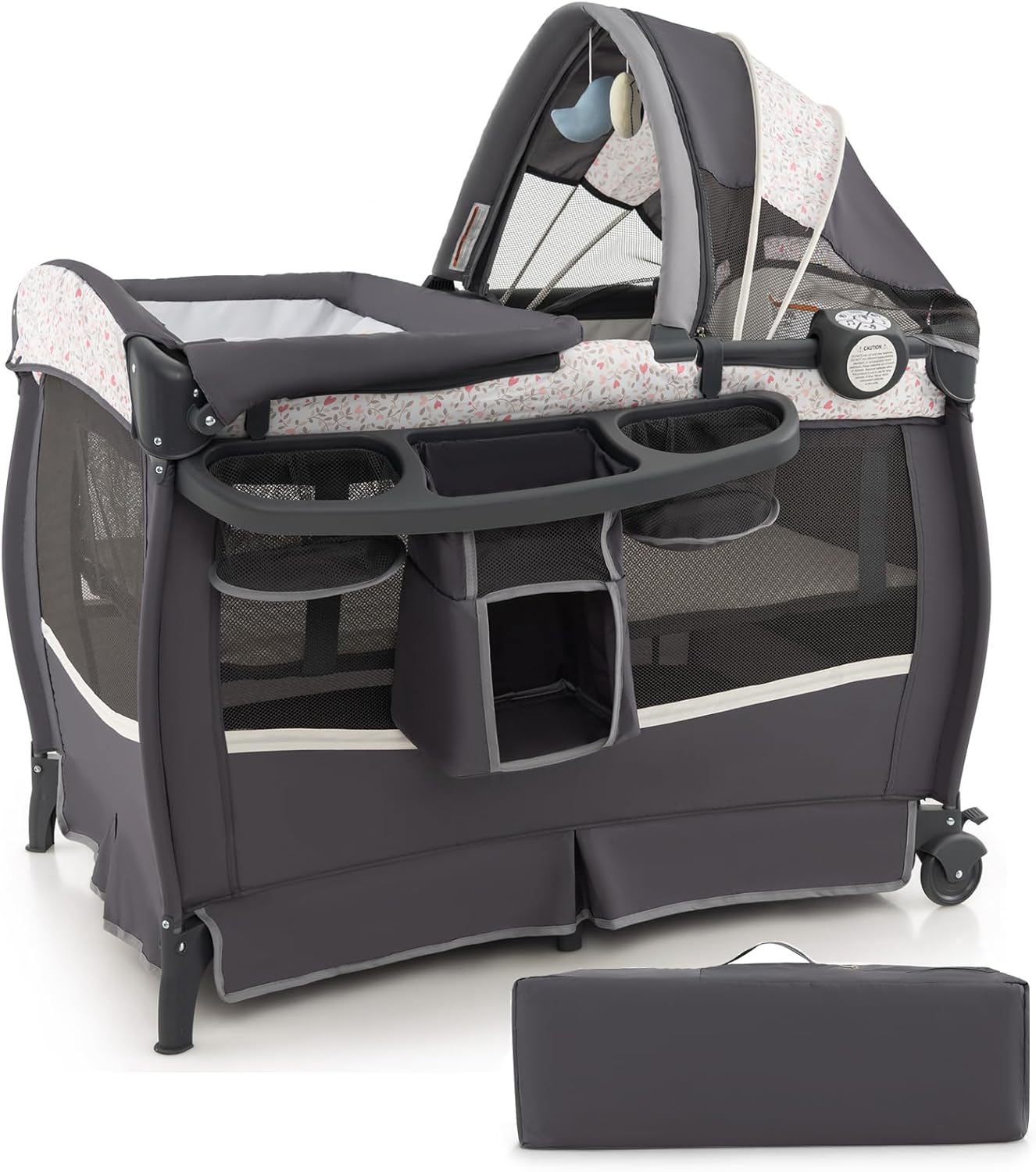 Portable Baby Bed Playard with Adjustable Canopy, Changing Table