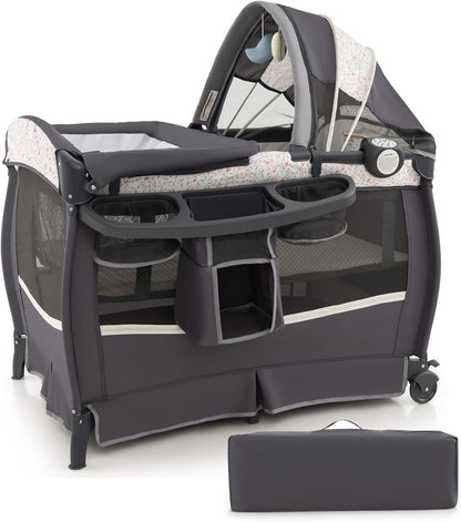 Portable Baby Bed Playard with Adjustable Canopy, Changing Table