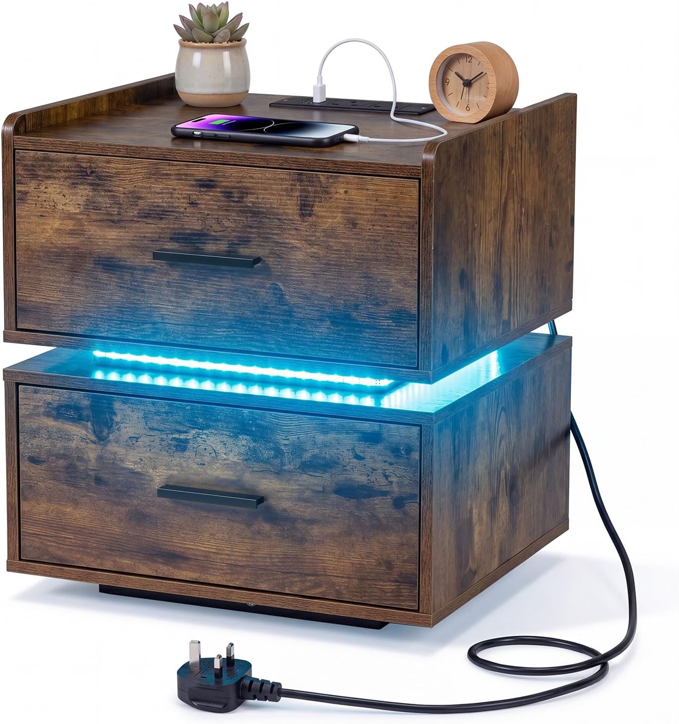 Nightstand with Charging Station and 2 Storage Drawers