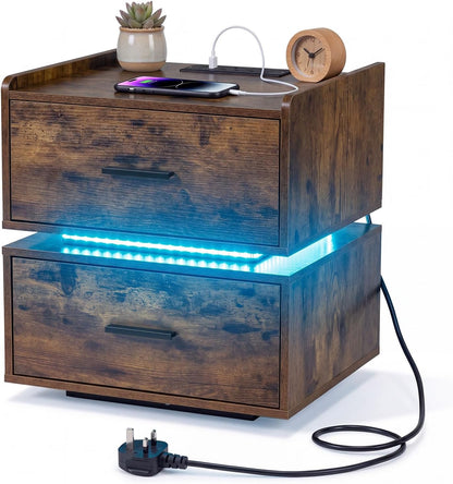 Nightstand with Charging Station and 2 Storage Drawers