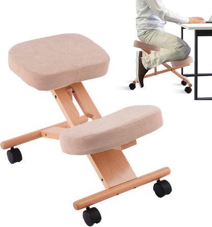 Wood Posture Stool with Angle and Height Adjustable for Gaming Computer Work