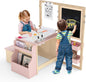 Kids Art Easel Table and Bench Set with Adjustable Easel and Bookshelf