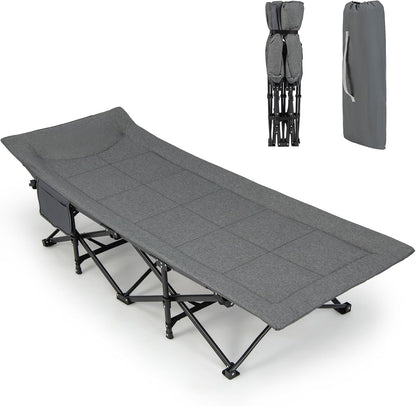 Extra Wide Portable Sleeping Cot with Headrest & Carry Bag
