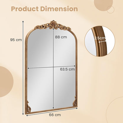 Dramatic Arched Wall Mirror with Baroque Ornate Frame